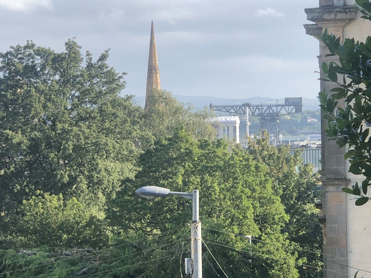 View over Kelvingrove Park to the Clyde and the famous crane.